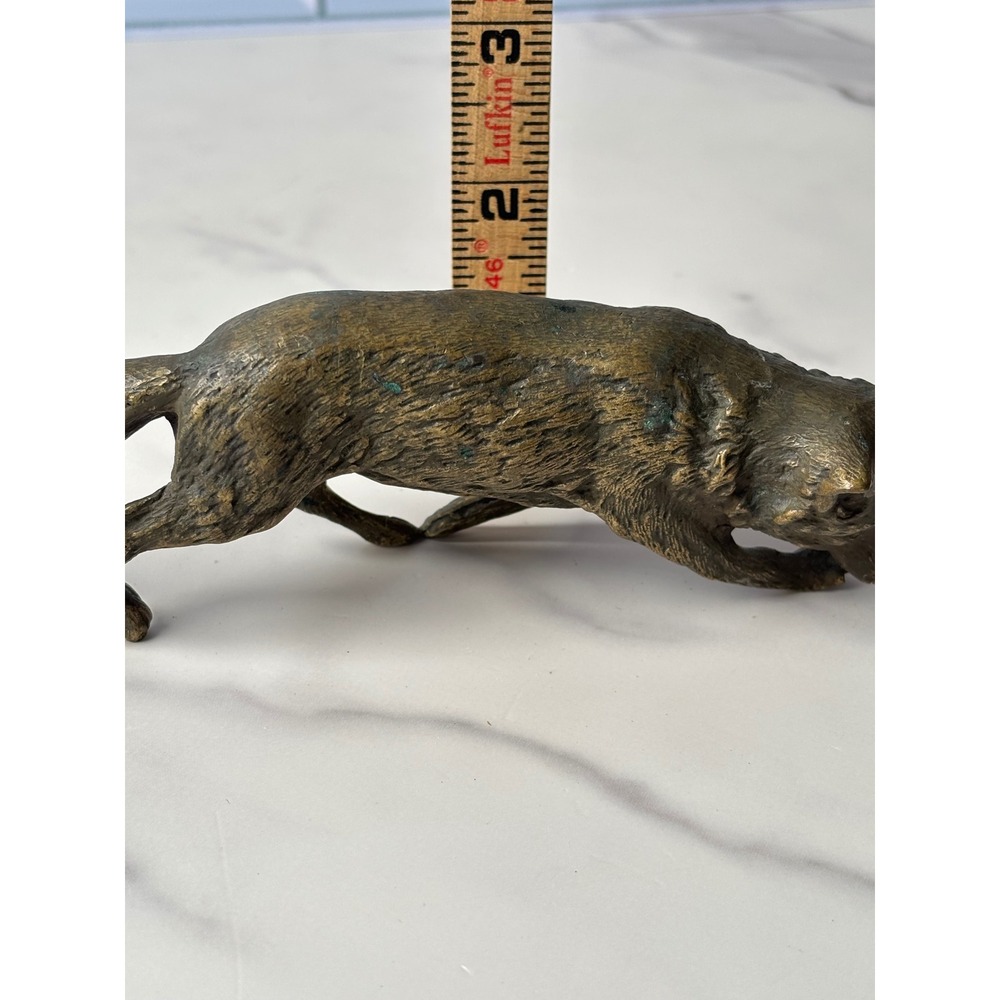 Vintage Brass Fox Figurine Prowling Hunting Animal Statue 6 Inch Patina - Picture 6 of 10